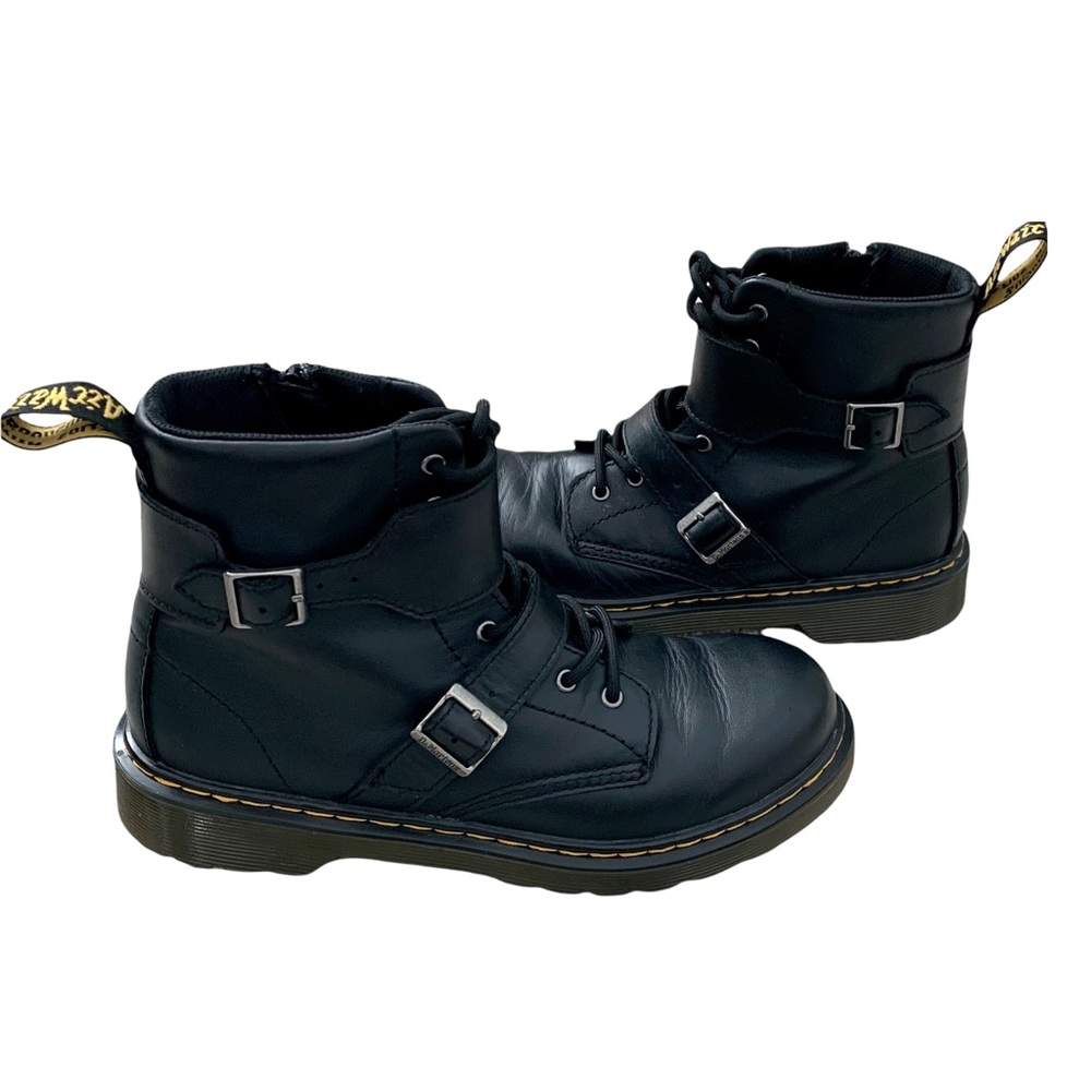 Dr Martens Women's Black Leather Buckle Combat Boots with Zipper Size 6